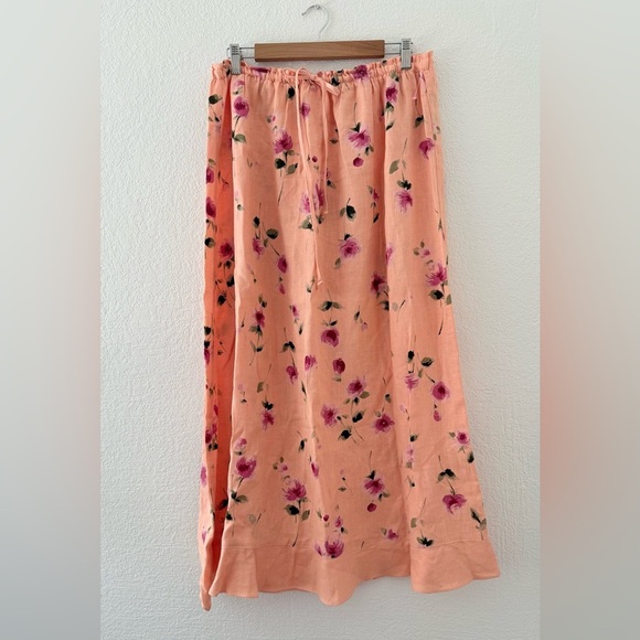 Industrie B. A-line Floral Peach Midi/Maxi Skirt with 100% Linen Size XL - Picture 7 of 9
